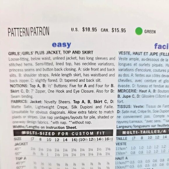 Butterick Sewing Pattern 3718 Girls Jacket Top Ski - Picture 2 of 3